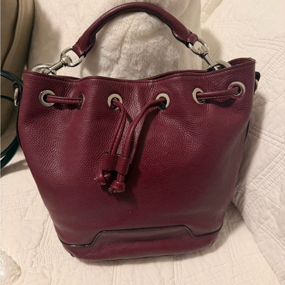 Rebecca Minkoff Pebbled Burgundy Leather Shoulder/Crossbody Bucket Bag EUC - Picture 2 of 13
